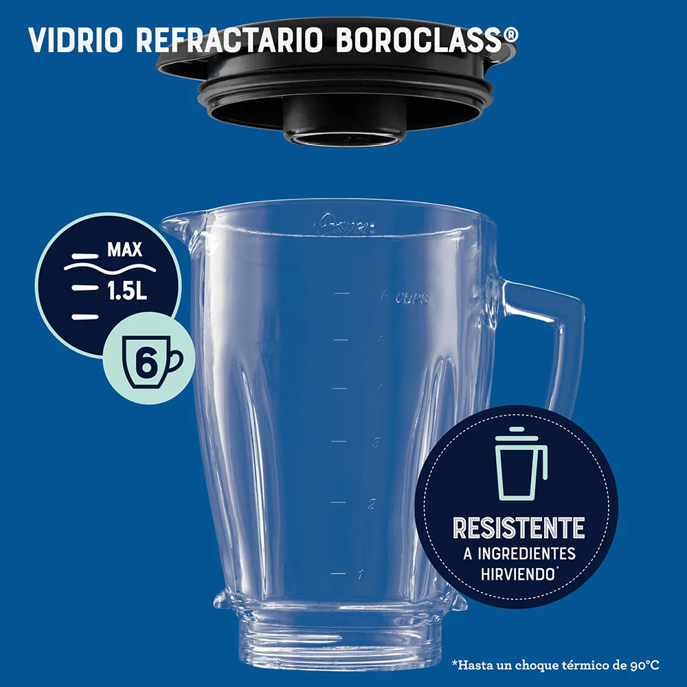 LICUADORA VASO VIDRIO AUTOREVERSIBLE 3 VELOCIDADES NEGRO OSTER BLSTPYG-1310-RGB - Imagen 7